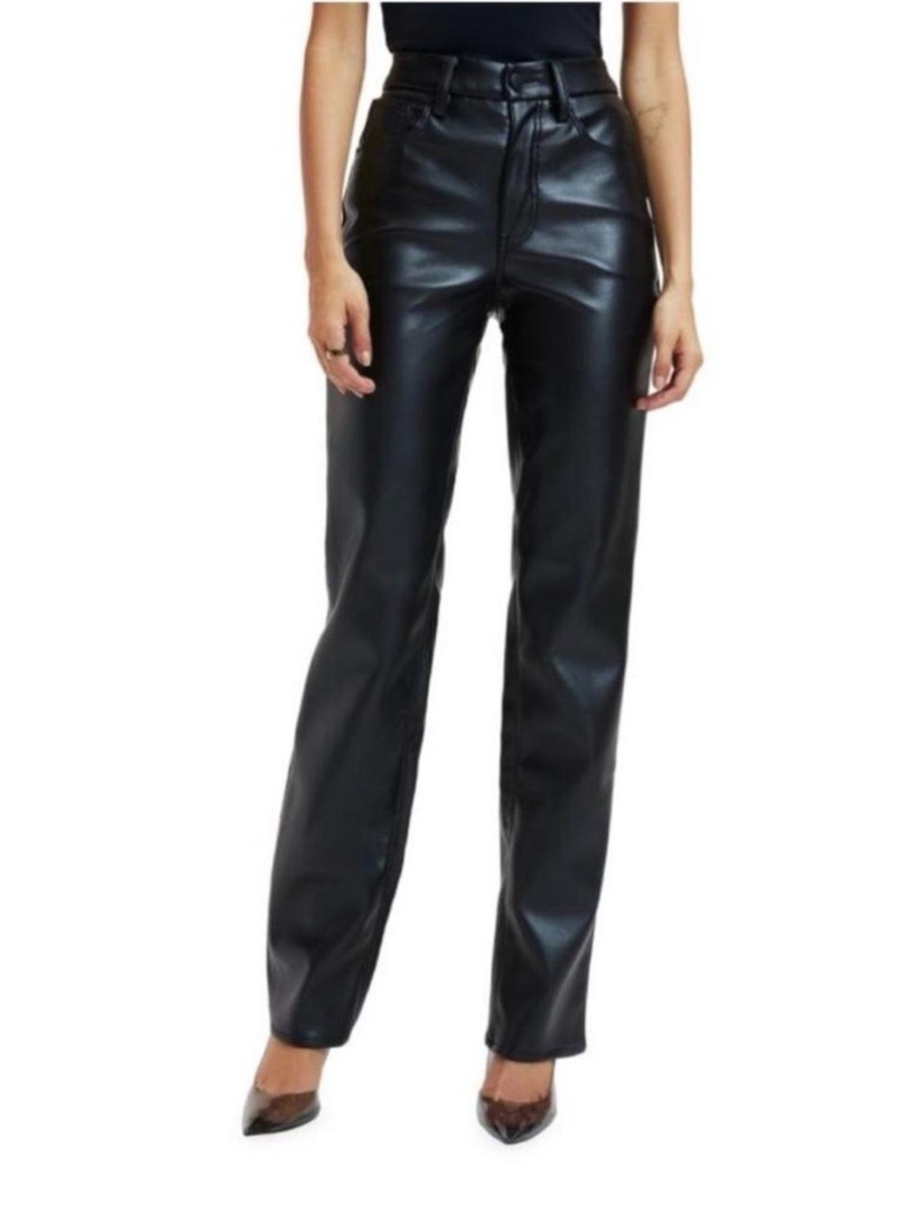 Good American Black Faux Leather Straight Leg Pants